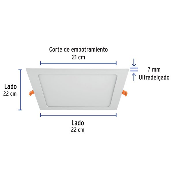 47408 - Luminario ultra delgado LED 18W empotrar cuadrado luz cálida