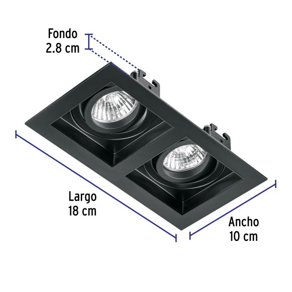 49713 - Luminario empotrable con 2 spots dirigibles, negro, VOLTECK