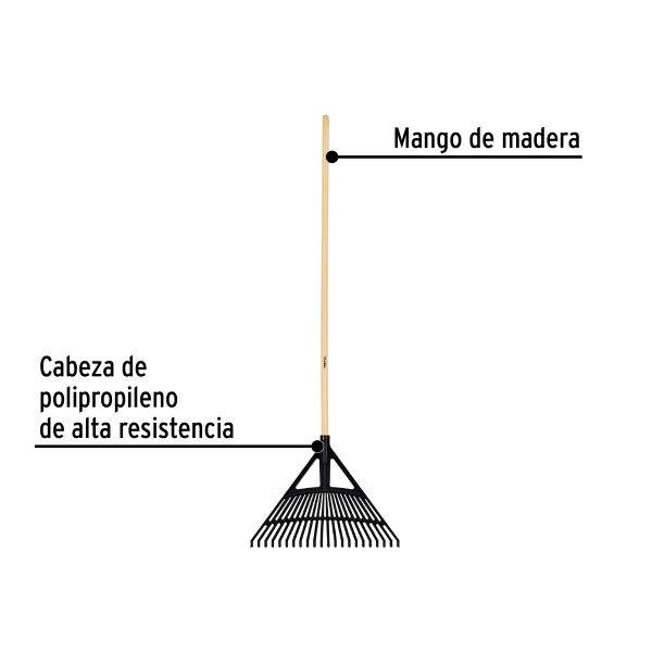 21430 - Escoba plástica p/jardín, flex. 22 dientes, mango 48',Pretul