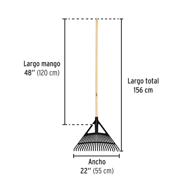 21430 - Escoba plástica p/jardín, flex. 22 dientes, mango 48',Pretul