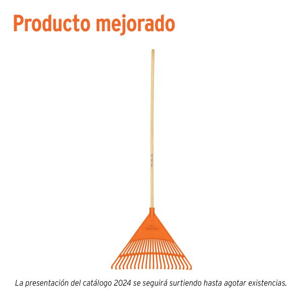19786 - Escoba plástica para jardín, rígida, 22 dientes, mango 48'