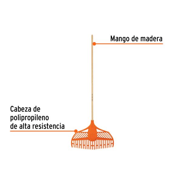 11107 - Escoba plástica para jardín, flexible, 23 dientes, mango 48'