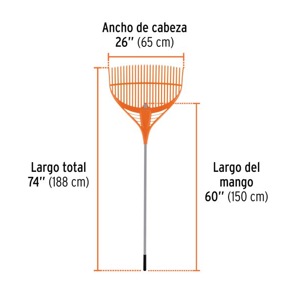 19881 - Escoba plástica p/jardín, flex. 26 dientes, mango acero 54'