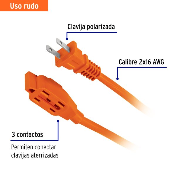 48049 - Extensión eléctrica de uso rudo 20 m 2x16 AWG, Volteck
