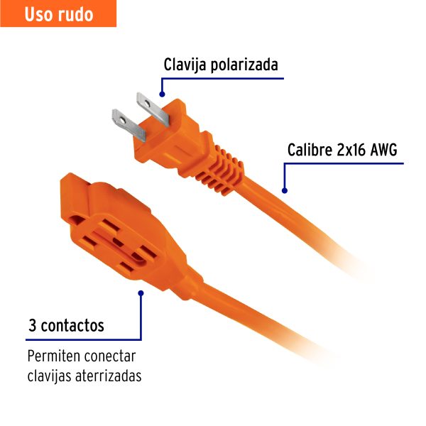 48050 - Extensión eléctrica de uso rudo 25 m 2x16 AWG, Volteck