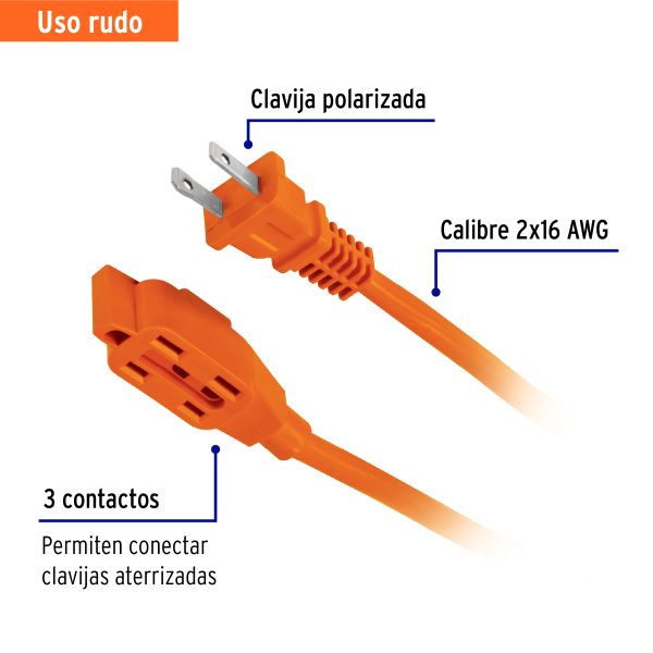 48042 - Extensión eléctrica de uso rudo 2 m 2x16 AWG, Volteck