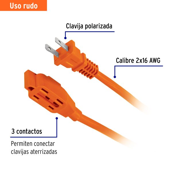 48043 - Extensión eléctrica de uso rudo 4 m 2x16 AWG, Volteck
