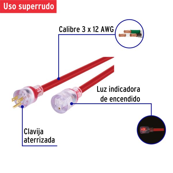 46554 - Extensión reforzada aterrizada 10 m 3x12 AWG, Volteck