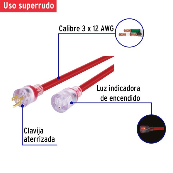 46556 - Extensión reforzada aterrizada 20 m 3x12 AWG, Volteck