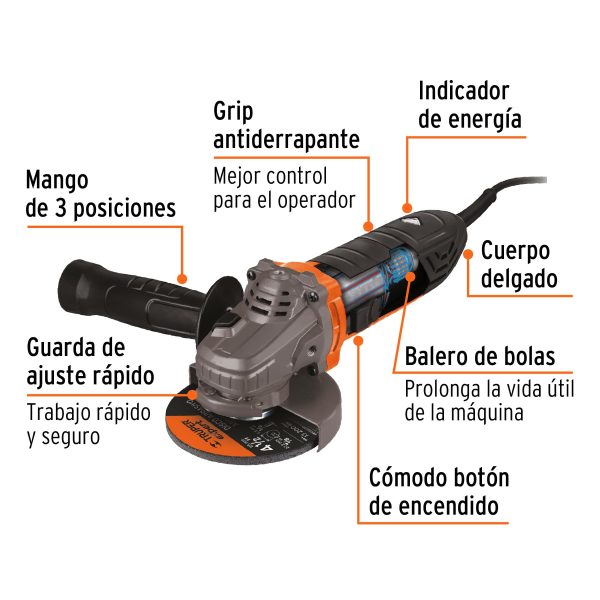 18156 - Esmeriladora angular 4-1/2', 850W, TRUPER ERGO PRO