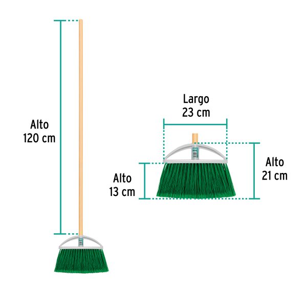 57051 - Escoba chica tipo abanico, cerdas de PVC, bastón de madera