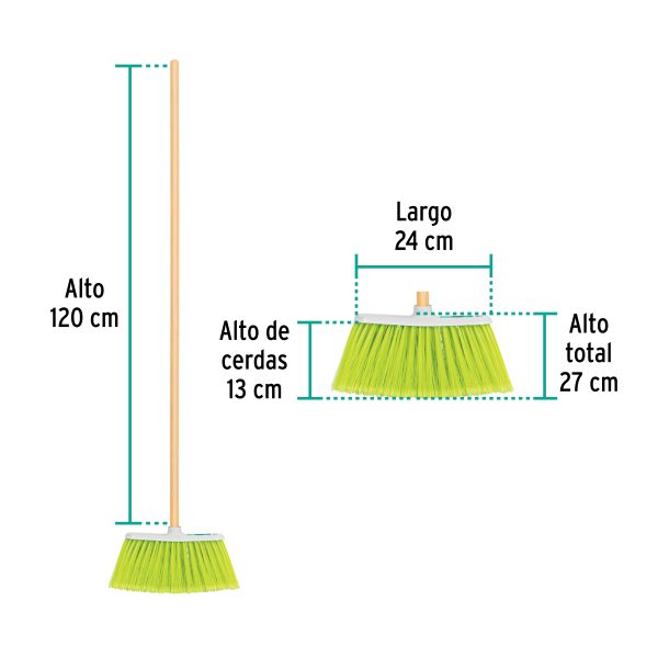 57054 - Escoba mediana tipo cepillo, cerdas de PVC, bastón de madera