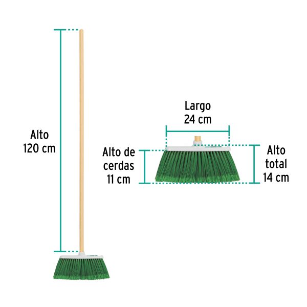 57055 - Escoba grande tipo cepillo, cerdas de PVC, bastón de madera