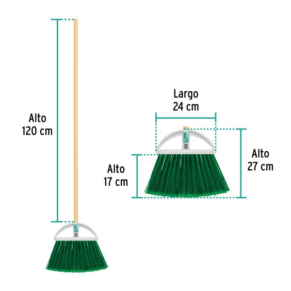57052 - Escoba grande tipo abanico, cerdas de PVC, bastón de madera
