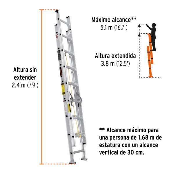 16026 - Escalera de extensión, tipo III, 16 peldaños, Truper