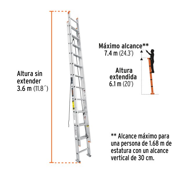 16759 - Escalera de extensión, tipo II, 24 peldaños, Truper