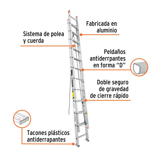 16759 - Escalera de extensión, tipo II, 24 peldaños, Truper