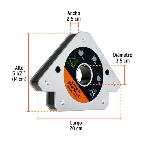102862 - Escuadra magnética 5-1/2' para soldar, capacidad 70 kg
