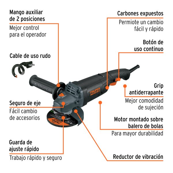 12873 - Esmeriladora angular 4-1/2', 1250W, TRUPER INDUSTRIAL