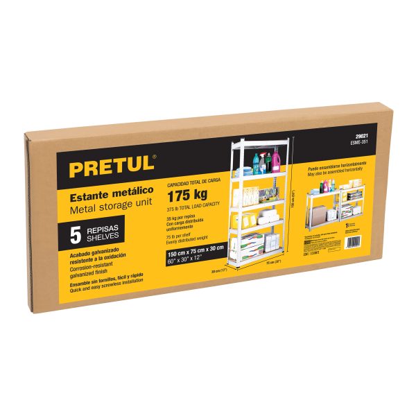 29021 - Estante metálico 5 repisas MDF cap. 35 Kg,150x30x75, PRETUL
