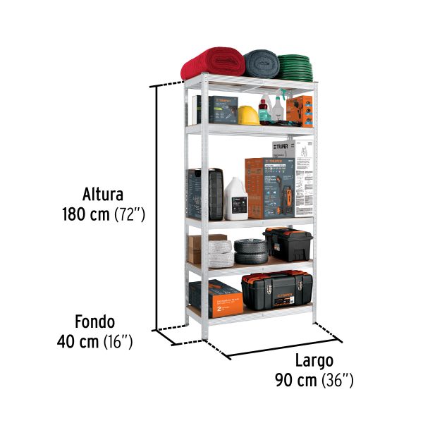 ESME-352FC2.jpg 29022 - Estante metálico 5 repisas MDF cap. 35 Kg,180x40x90, PRETUL