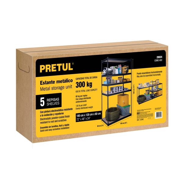 29024 - Estante metálico 5 repisas MDP cap. 60 Kg,180x60x120, PRETUL