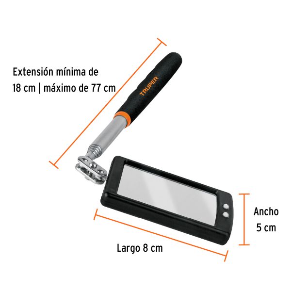 101962 - Espejo telescópico con luz LED, 5 x 8 cm, Truper