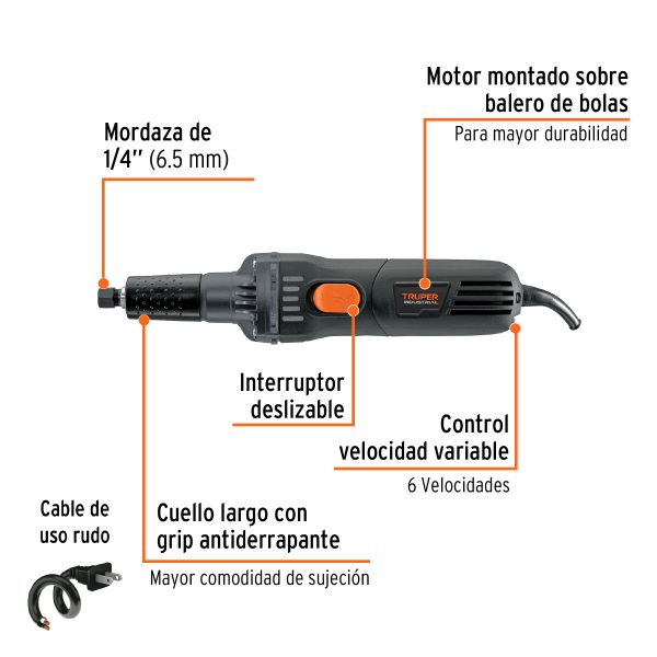 16871 - Esmeril recto (rectificador) 1/4' 600W, TRUPER INDUSTRIAL
