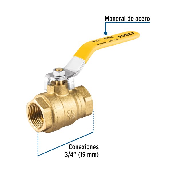 45298 - Válvula de esfera para gas, roscable, 3/4', alta presión