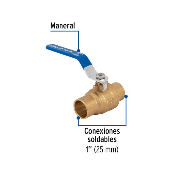 49483 - Válvula de esfera, de latón, soldable, 1', alta presión