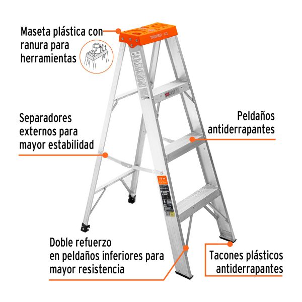 10435 - Escalera de tijera tipo II 3 peldaños, Truper