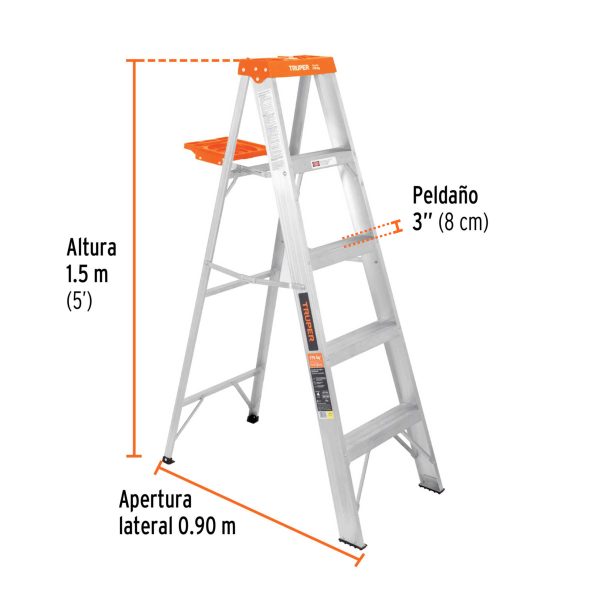 10264 - Escalera de tijera tipo ll 4 peldaños y bandeja, Truper