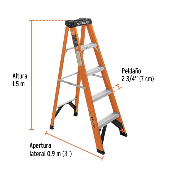 100224 - Escalera de tijera, tipo ll, 4 peldaños, fibra de vidrio
