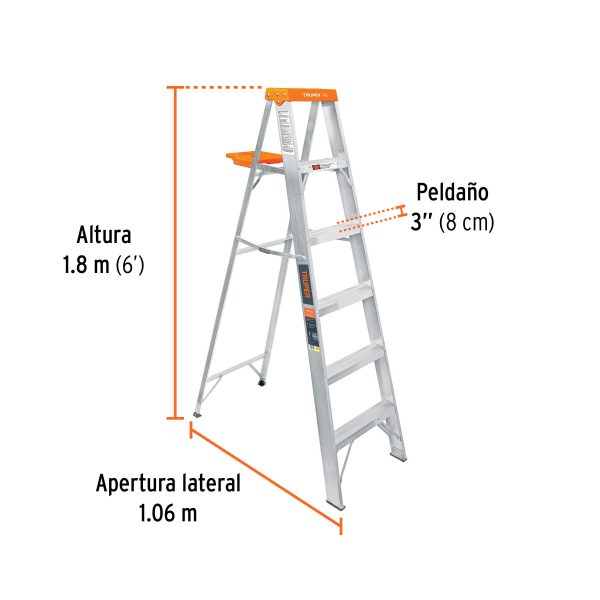 10335 - Escalera de tijera tipo ll 5 peldaños y bandeja, Truper