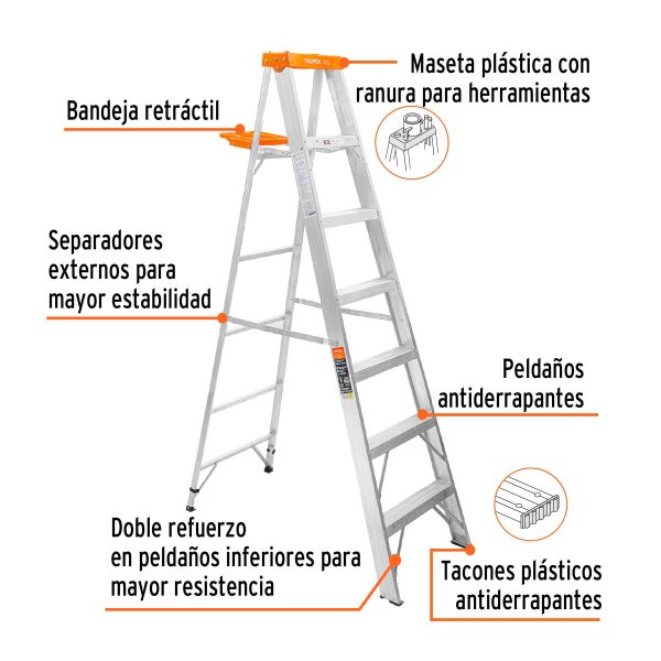 16744 - Escalera de tijera tipo II 6 peldaños y bandeja, Truper