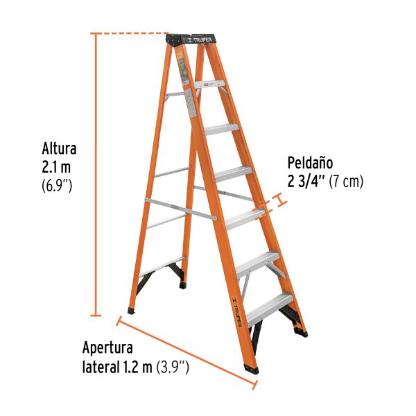 100226 - Escalera de tijera, tipo ll, 6 peldaños, fibra de vidrio