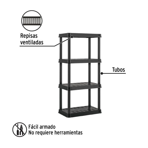 20682 - Estante plástico 4 repisas cap. 45 Kg, 125x38x61, PRETUL
