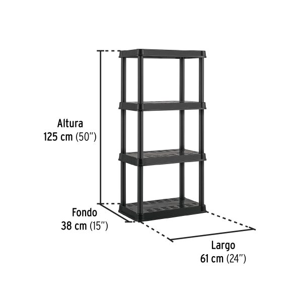 20682 - Estante plástico 4 repisas cap. 45 Kg, 125x38x61, PRETUL