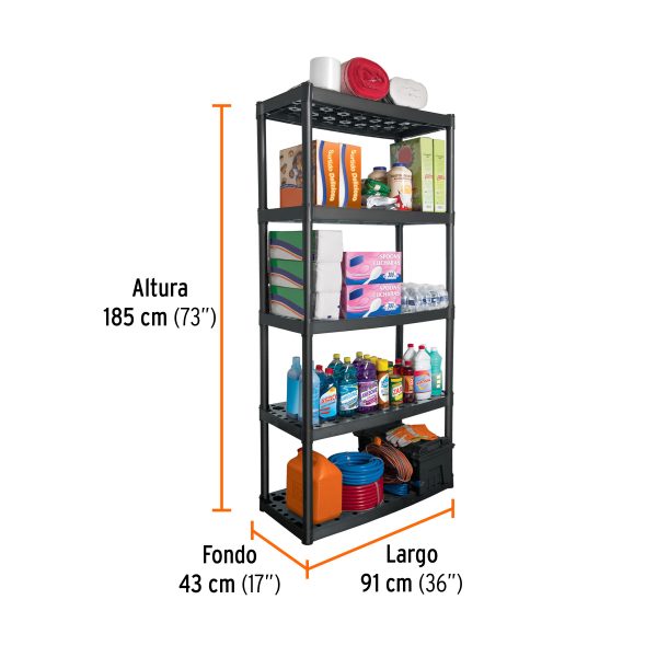 19943 - Estante plástico uso rudo 5 rep/cap. 70 Kg, 185x43x91,TRUPER