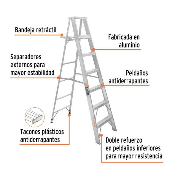 10459 - Escalera de tijera 100% aluminio tipo ll 6 peldaños, Truper