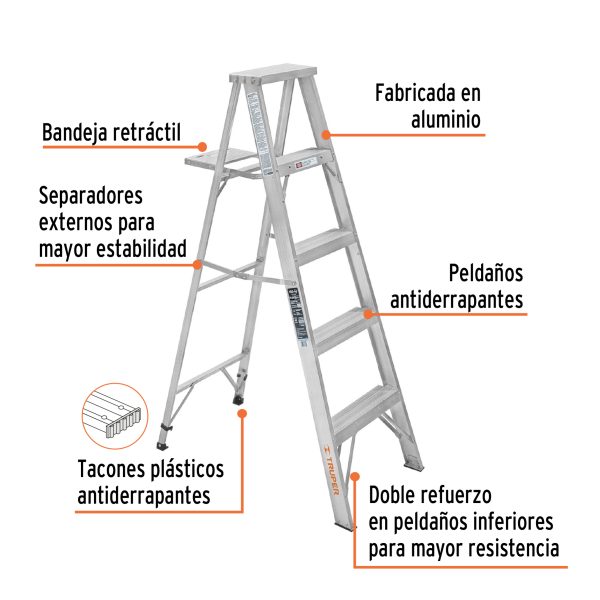 10438 - Escalera de tijera 100% aluminio tipo lll 4 peldaños, Truper