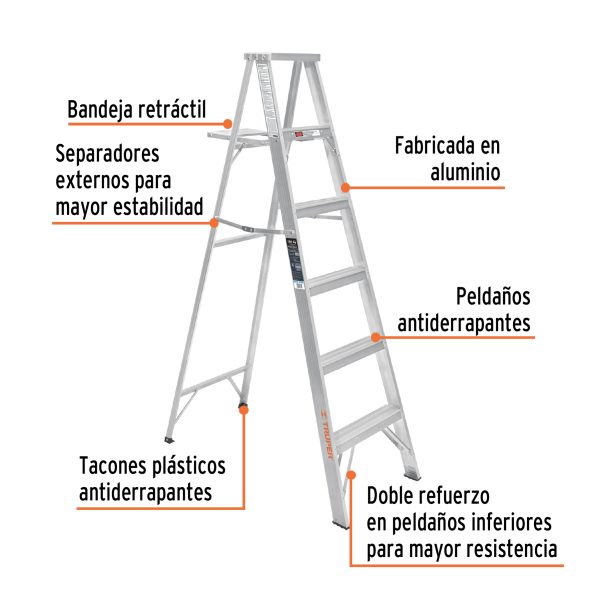 10439 - Escalera de tijera 100% aluminio tipo lll 5 peldaños, Truper