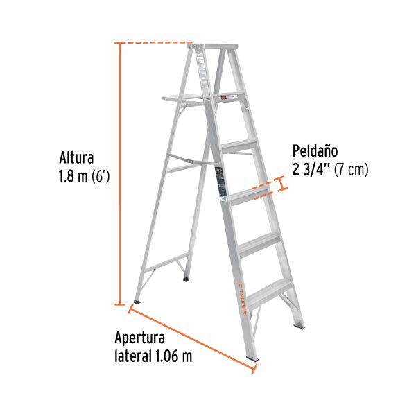 10439 - Escalera de tijera 100% aluminio tipo lll 5 peldaños, Truper