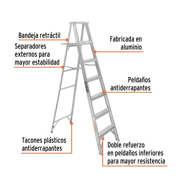 10442 - Escalera de tijera 100% aluminio tipo lll 6 peldaños, Truper
