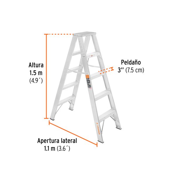 10495 - Escalera de tijera doble, tipo ll, 4 escalones, Truper