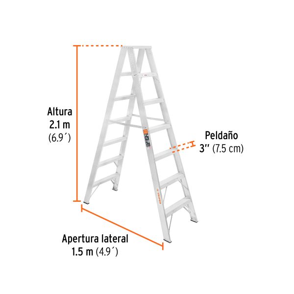 10497 - Escalera de tijera doble, tipo ll, 6 escalones, Truper