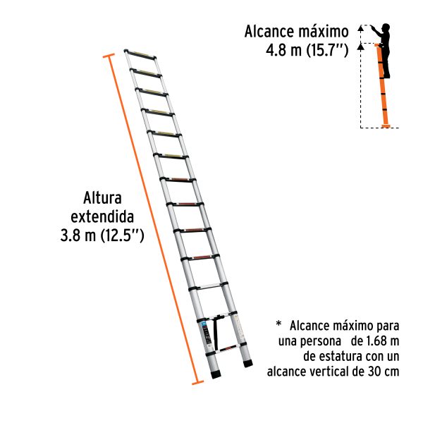 101904 - Escalera telescópica,13 peldaños, tipo II, capacidad 102kg