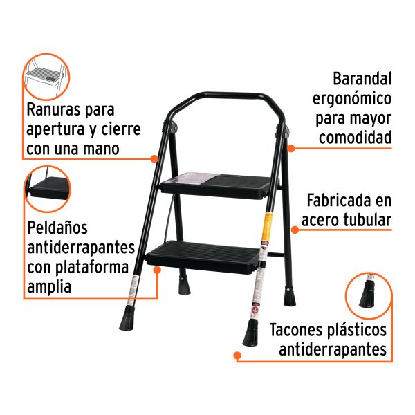103142 - Escalera tubular, plegable, 2 peldaños, Truper