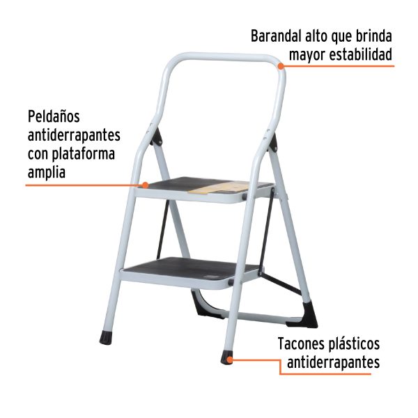 24118 - Escalera tubular, plegable, 2 peldaños, Pretul