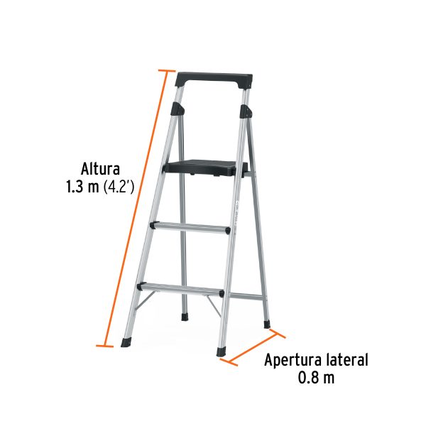 16764 - Escalera tubular plegable, 3 peldaños, aluminio, Truper